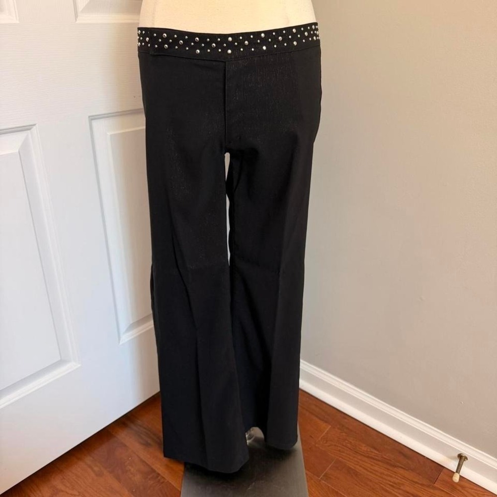 Y2K BLACK MAXI FOR THE LADIES‎ SILVER RHINESTONE EMBELLISHED PANTS
